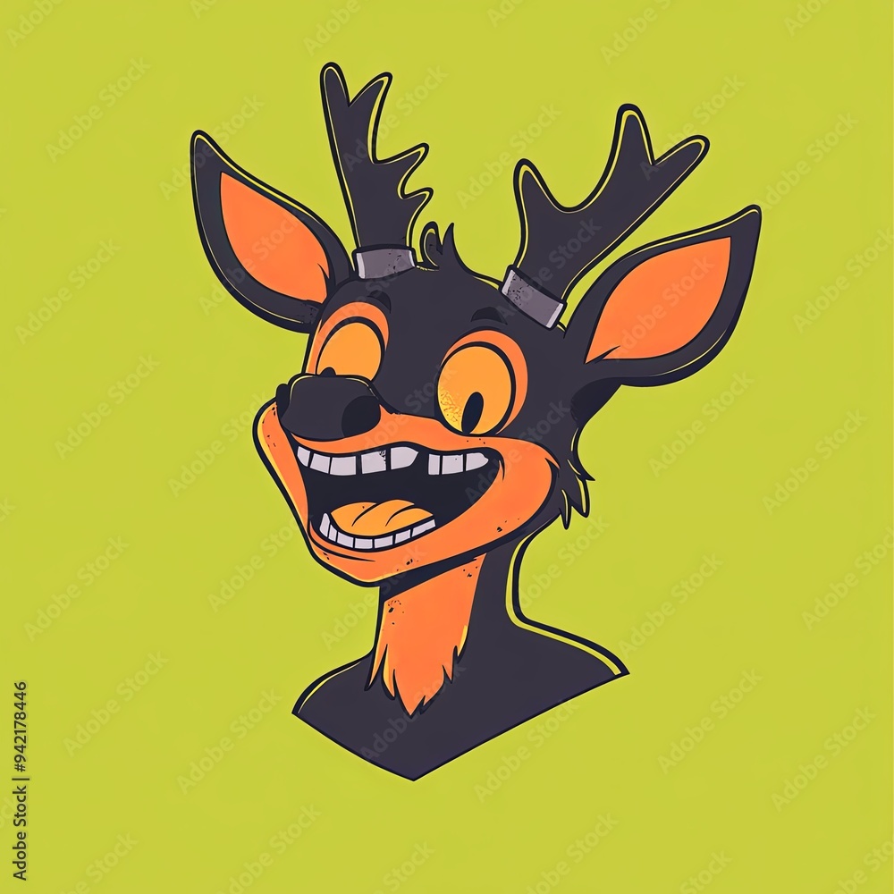 Poster deer character vector mascot character of a cartoon-style bird with exaggerated features and a vibra