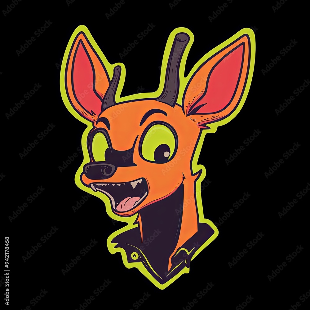 Poster deer character vector mascot character of a cartoon-style bird with exaggerated features and a vibra