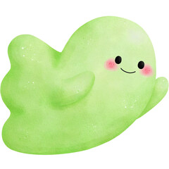 Watercolor Cute Green Halloween Ghost Illustration Isolated on Transparent Background