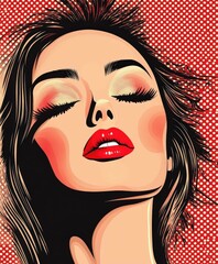 Fototapeta premium Bold makeup portrait of a young woman on a polka dot backdrop