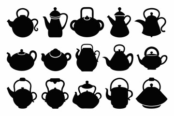 Kettle teapot silhouette set, coffee cup silhouette vector set

