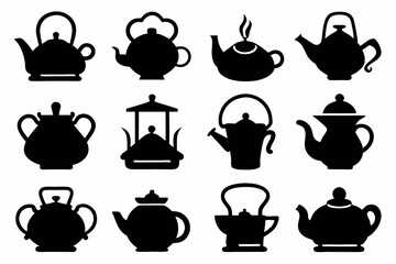 Kettle teapot silhouette set, coffee cup silhouette vector set

