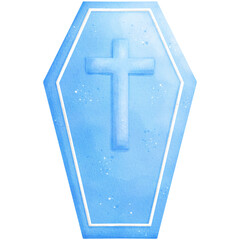 Fototapeta premium Watercolor Blue Coffin Illustration Isolated on Transparent Background