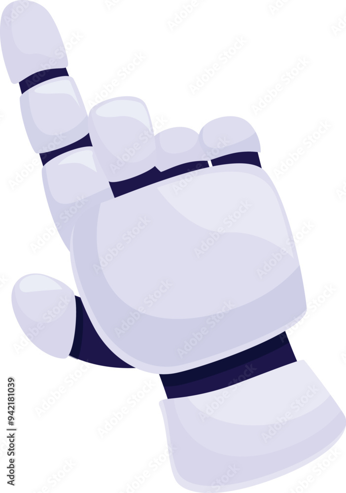 Poster cartoon robotic arm is pointing with its index finger