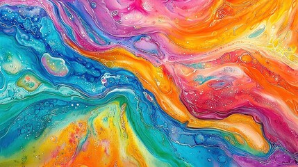   A close-up of a vibrant painting adorned with numerous droplets of water at its base