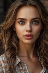Naklejka premium Portrait of a Young Woman with Natural Beauty