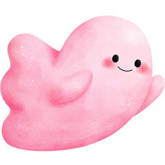 Watercolor Cute Pink Halloween Ghost Illustration Isolated on Transparent Background
