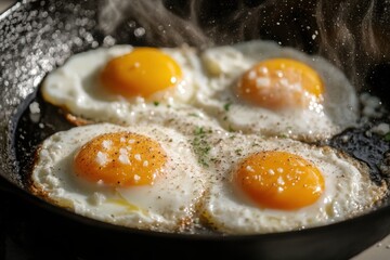  Fried Eggs with Seasoning in Cast Iron Skillet