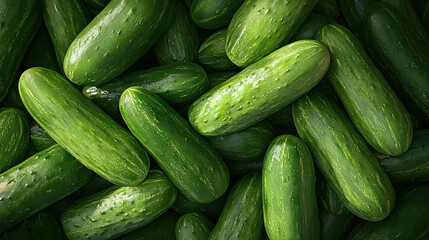   A stack of cucumbers resting atop another heap of cucumbers