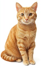 orange cat sitting and looking at the camera, against a white background