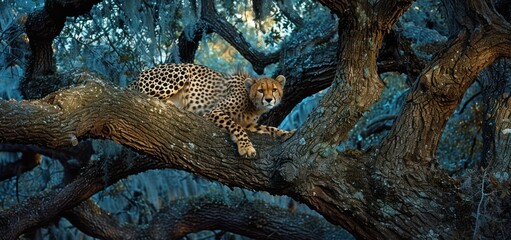 Obraz premium Cheetah Resting on a Tree Branch