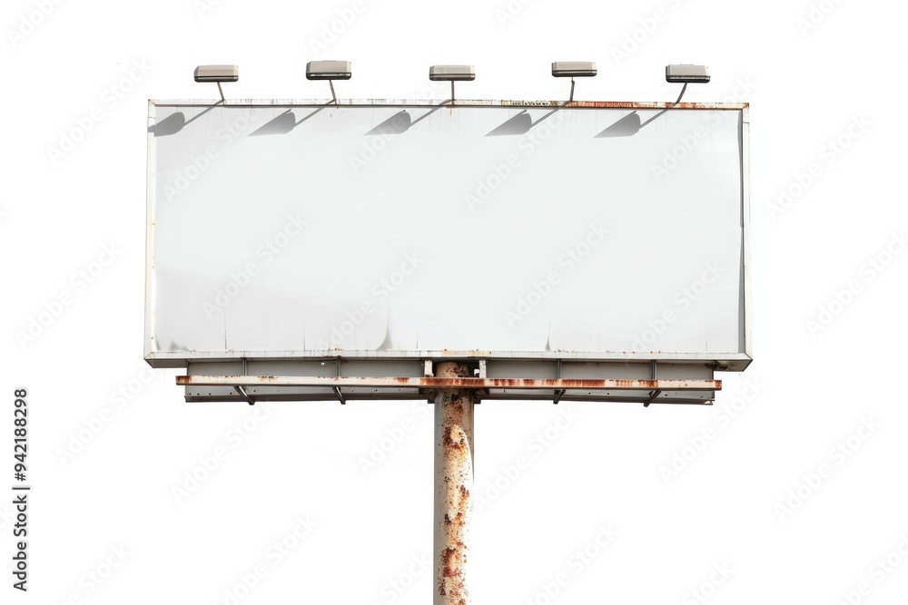 Poster a plain billboard without any text or design on a white background, attached to a metal pole