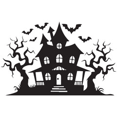 Halloween haunted house castle vector illustration, Halloween background with scary pumpkins candles in the graveyard at night