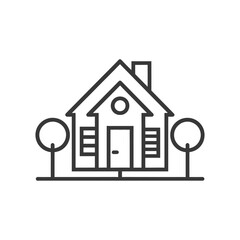 Line art illustration of a house with trees