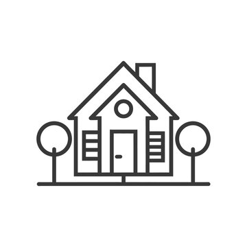 recommend clip art: Line art illustration of a house with trees