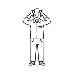 Line Art Illustration of a Man Holding His Head in Distress
