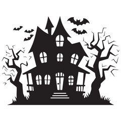 Halloween haunted house castle vector illustration, Halloween background with scary pumpkins candles in the graveyard at night