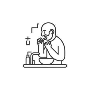 recommend clip art: Line art illustration of a man brushing his teeth in the bathroom