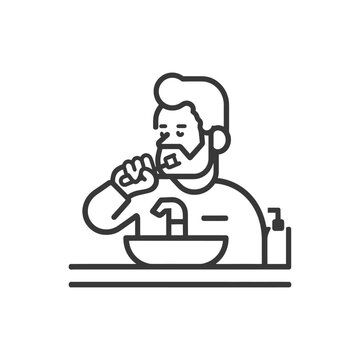 recommend clip art: Line Art Illustration of a Man Brushing His Teeth