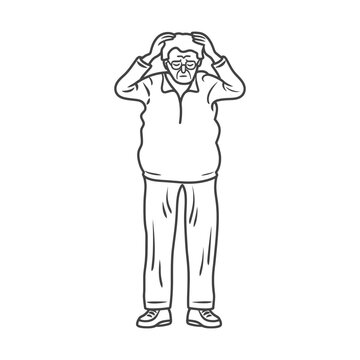 recommend clip art: Line Art Illustration of a Man Holding His Head in Frustration