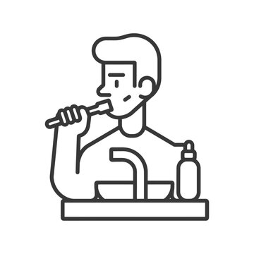 recommend clip art: Line Art Illustration of a Man Brushing His Teeth in the Bathroom