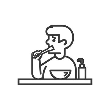 recommend clip art: Line Art Illustration of a Man Brushing His Teeth at the Sink