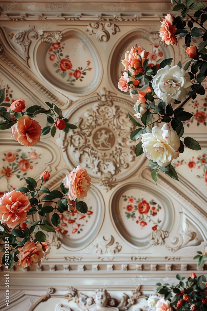 Poster a bouquet of colorful flowers hangs from the ceiling, adding a touch of elegance and whimsy to any s