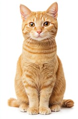 Fototapeta premium orange cat sitting and looking at the camera, against a white background