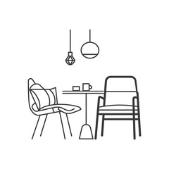 Line Art Illustration of a Modern Dining Table Set