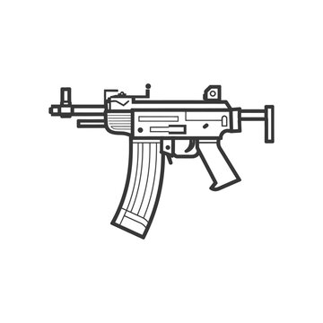 black outline submachine gun on white clip art preview