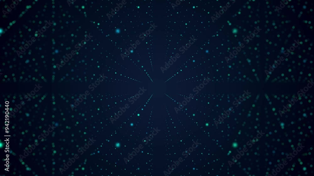 Poster 3d glowing dot grid cyberspace network, blue digital particle connection flow, big data technology c