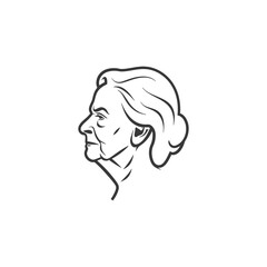 Line Art Illustration of an Elderly Womans Profile