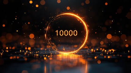  Striking Black Background with a Glowing Circle Displaying the Number 10,000, Perfect for Milestone Celebrations, Achievements, and Digital Art Projects