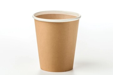 A simple brown paper cup with a white lid, suitable for everyday use or as a prop in a scene