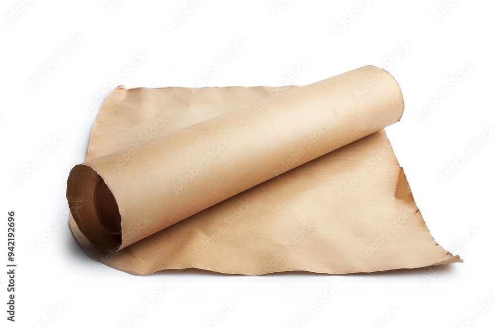 Poster A roll of brown paper sits on top of another sheet of paper, ready for use