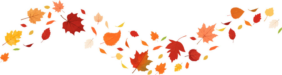 Autumn leaf border.Wave of falling leaves.Leaf fall.Autumn flying leaves.Watercolor leaves in the wind.Autumn leaves seamless border.	