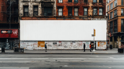 A white building with a large blank wall and graffiti on it