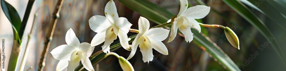 Wall mural blooming exotic dendrobium black cat orchid