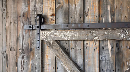 "A Weathered Barn Door Crafted from Reclaimed Oak Wood, Showcasing Rustic Charm and Timeworn Patina with Distressed Surfaces and Classic Farmhouse Appeal