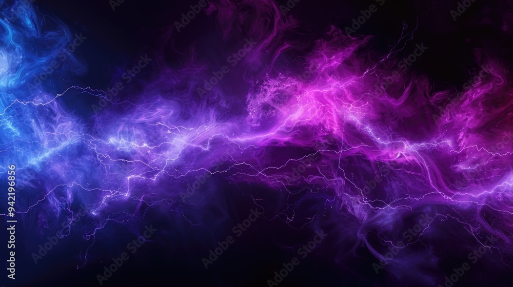 Poster purple and blue gradient background with lightning strikes