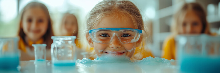 Engaging science class with enthusiastic students conducting experiments in a bright classroom