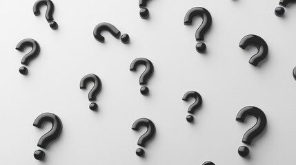 Monochrome Question Marks: A Series of Black and White Questions Scattered Across a White Background, Perfect for Educational and Conceptual Projects