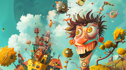 A Whimsical Caricature Illustration Featuring Exaggerated Features and Playful Elements, Showcasing Unique Artistic Style and Creative Expression in a Vibrant and Fun Design