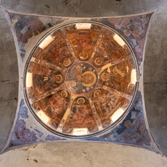 interior of church of Agios Dimitrios, the oldest church on the site of the 13th century Byzantine fortress in Mystras, Greece.