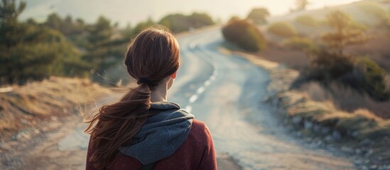 Woman Standing Outdoors Closeup With Space For Text Choosing Way Concept