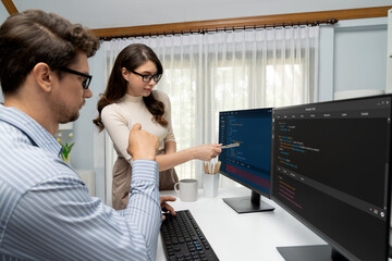 Team skilled developers program thinking newest coding creative website planning software project...