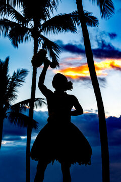 Hawaiian woman hula dancing, Hawaii, USA.