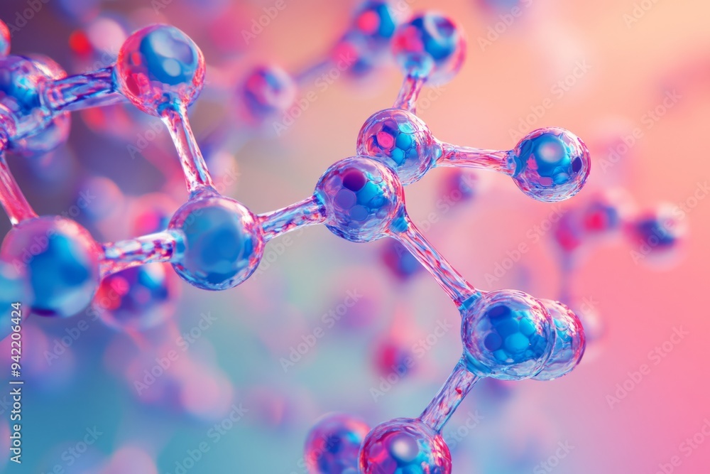 Poster a visual representation of an amino acids structure uses minimalist lines and vibrant colors, effect