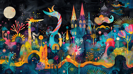"A Whimsical Illustration Featuring Playful Brush Strokes That Create a Joyful and Imaginative Visual Landscape"





