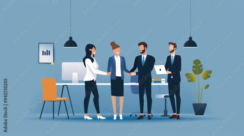 Poster group of professionals shaking hands in an office setting